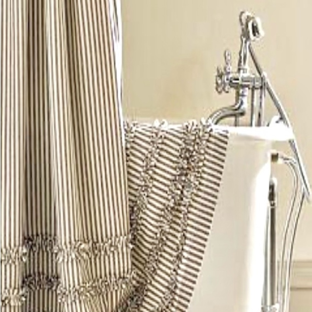 Pottery Barn Ticking Striped Shower Curtain with Shower Hooks
